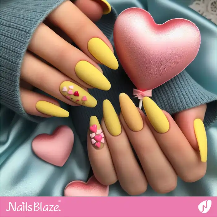 Matte Yellow Candy Nail Design | Valentine Nails - NB2182